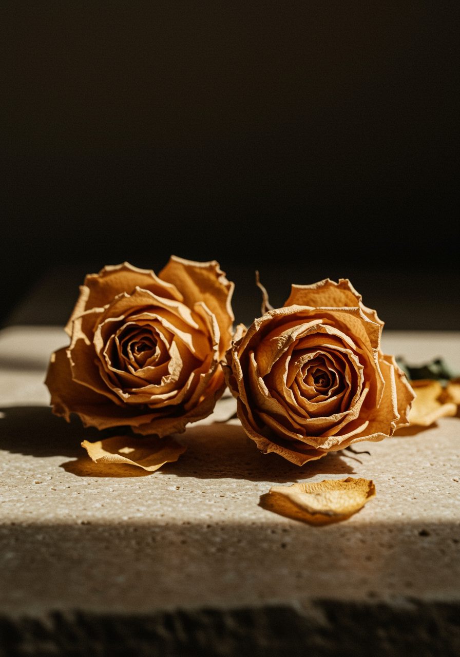 Two preserved roses in soft light